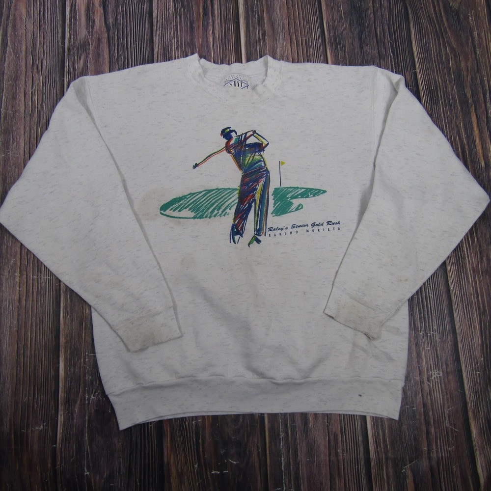 Vintage Raley's Senior Gold Rush Sweatshirt Mens‎ XL White SDI Graphic Golf 90s